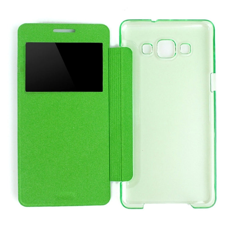 Leather Cover Connect Translucence PC Back Shell Protective Case with Caller ID Window for Galaxy A3 / A300