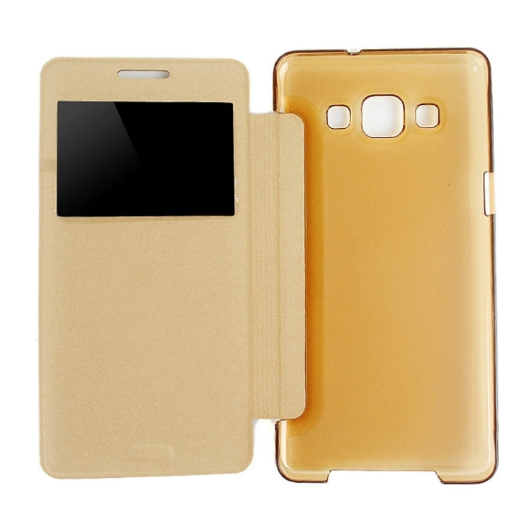 Leather Cover Connect Translucence PC Back Shell Protective Case with Caller ID Window for Galaxy A3 / A300