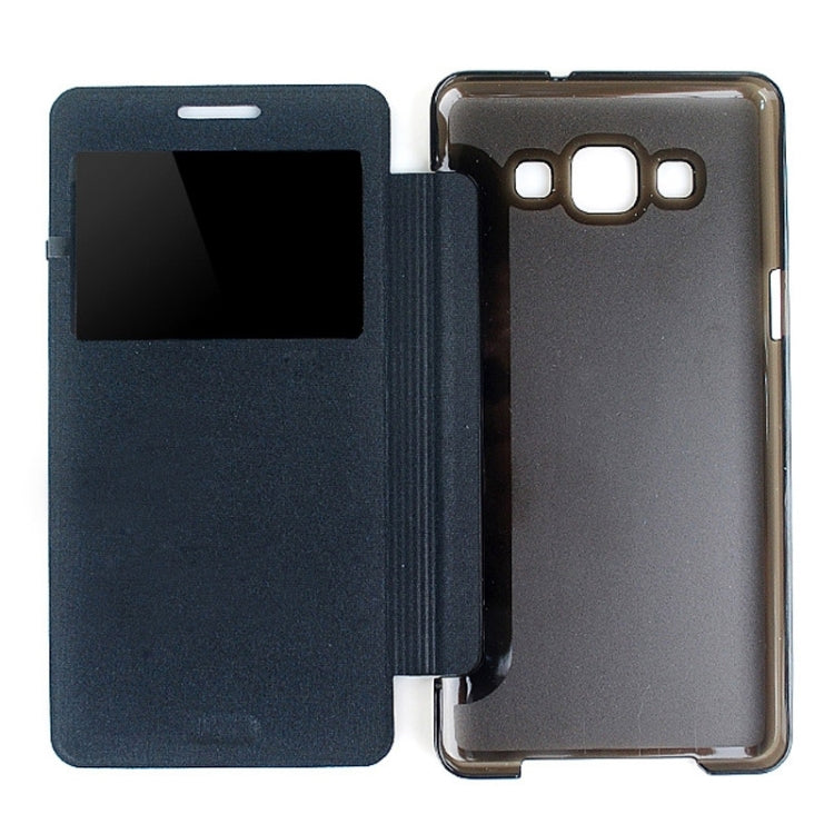 Leather Cover Connect Translucence PC Back Shell Protective Case with Caller ID Window for Galaxy A5 / A500