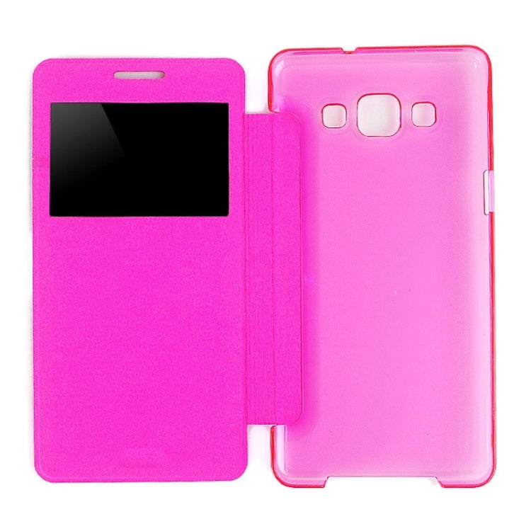 Leather Cover Connect Translucence PC Back Shell Protective Case with Caller ID Window for Galaxy A5 / A500