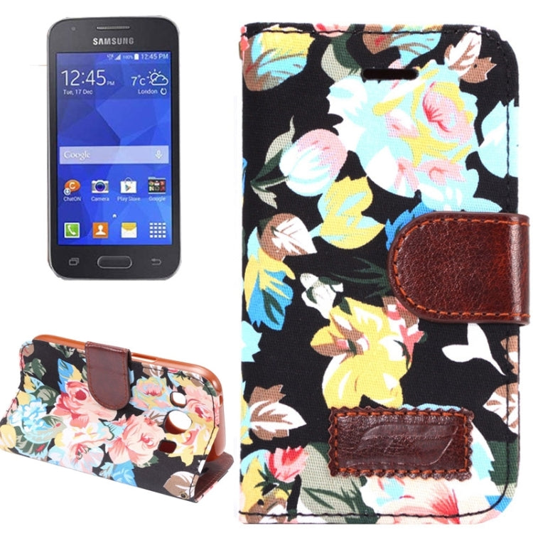 Flower Cloth Leather Case with Holder and Card Slots for Galaxy Ace Style LTE / G357FZ
