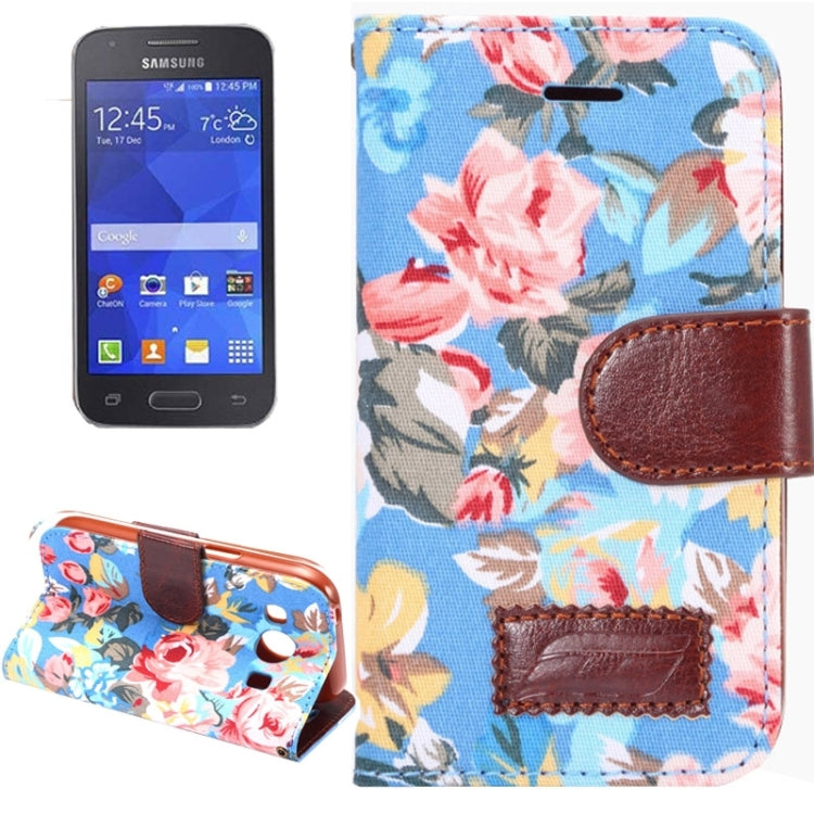 Flower Cloth Leather Case with Holder and Card Slots for Galaxy Ace Style LTE / G357FZ