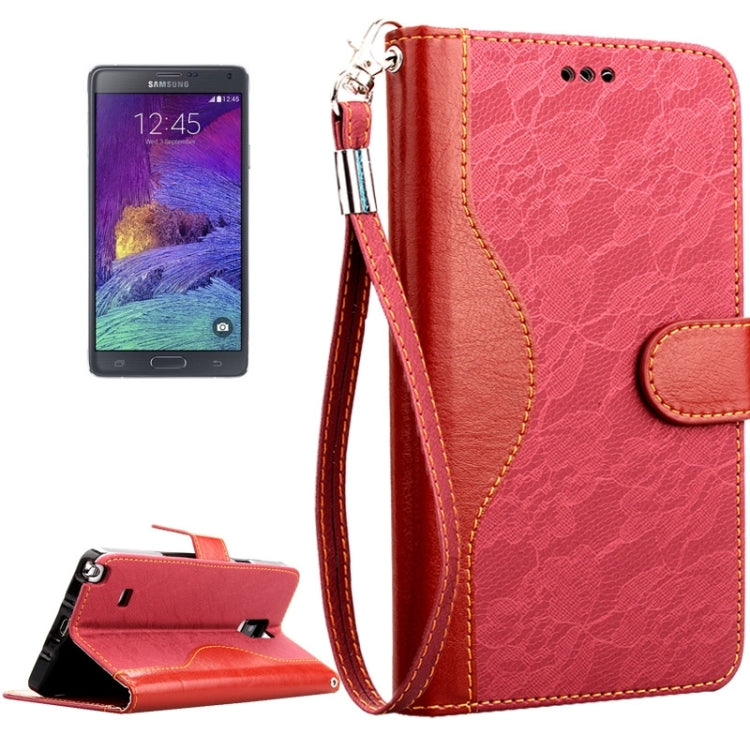 Lace Texture Contrast Color Leather Case with Holder & Card Slots & Wallet & Lanyard for Galaxy Note 4 / N910