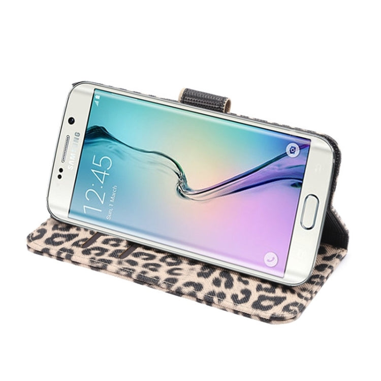 For Galaxy S6 Edge / G925 Leopard Texture Leather Case with Holder & Card Slots & Wallet