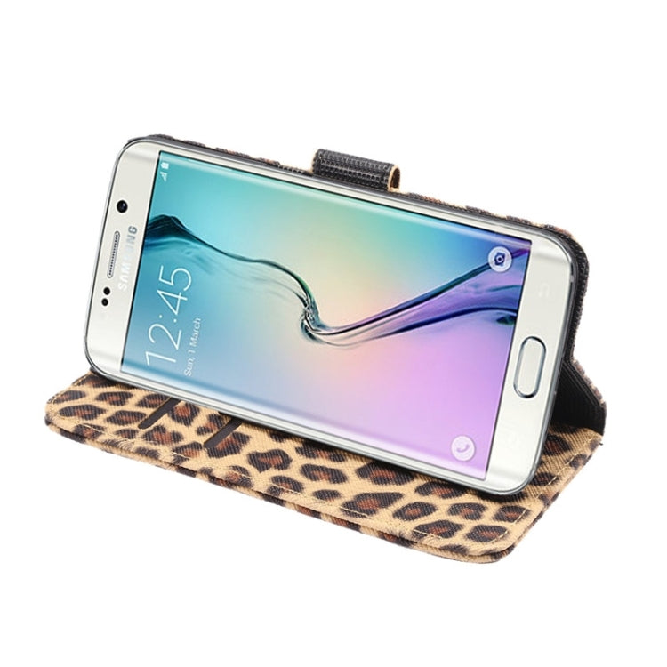 For Galaxy S6 Edge / G925 Leopard Texture Leather Case with Holder & Card Slots & Wallet