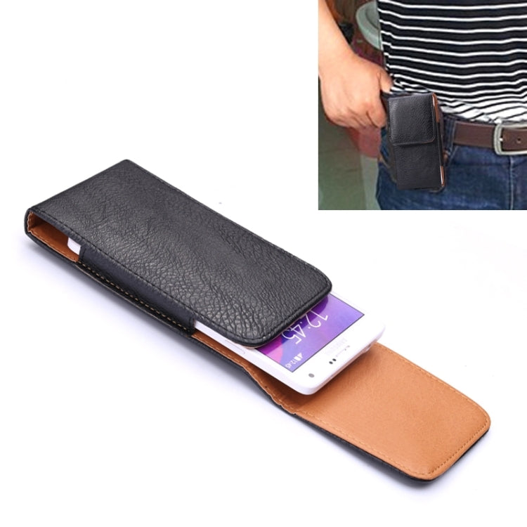 Universal 5 inch Vertical Style Litchi Texture Leather Case / Waist Bag with Back Splint for iPhone X , Galaxy S7 / S6 / S5 (Black)