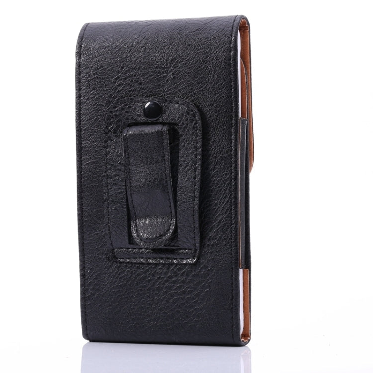 Universal 5 inch Vertical Style Litchi Texture Leather Case / Waist Bag with Back Splint for iPhone X , Galaxy S7 / S6 / S5 (Black)