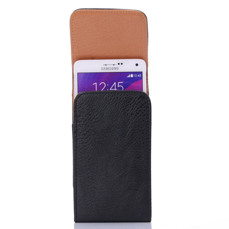 Universal 5 inch Vertical Style Litchi Texture Leather Case / Waist Bag with Back Splint for iPhone X , Galaxy S7 / S6 / S5 (Black)