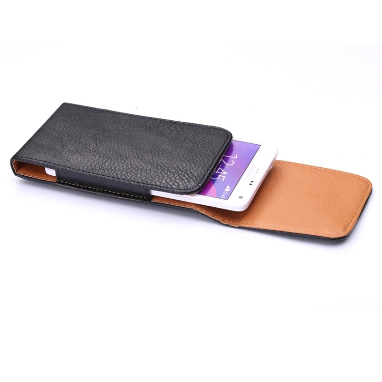 Universal 5 inch Vertical Style Litchi Texture Leather Case / Waist Bag with Back Splint for iPhone X , Galaxy S7 / S6 / S5 (Black)