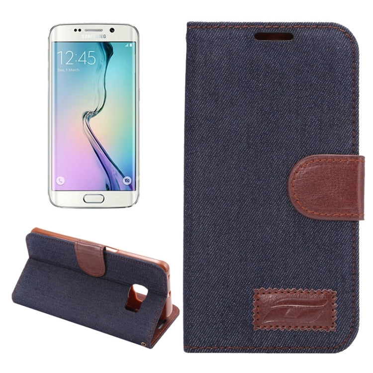 For Galaxy S6 Edge / G9250 Denim Texture TPU Leather Case with Holder & Card Slots & Wallet