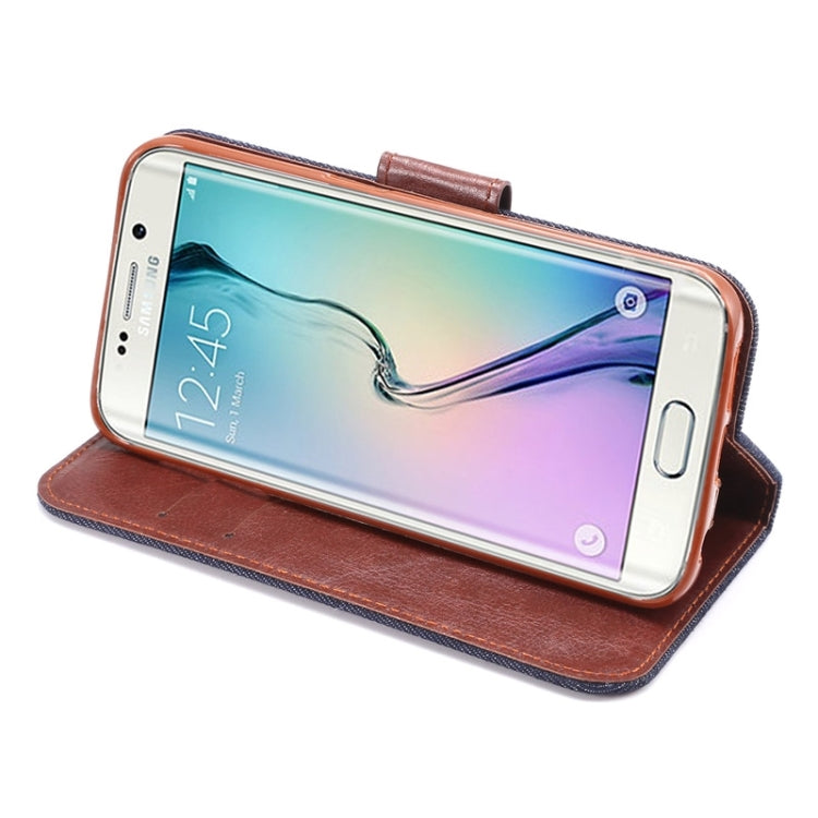 For Galaxy S6 Edge / G9250 Denim Texture TPU Leather Case with Holder & Card Slots & Wallet