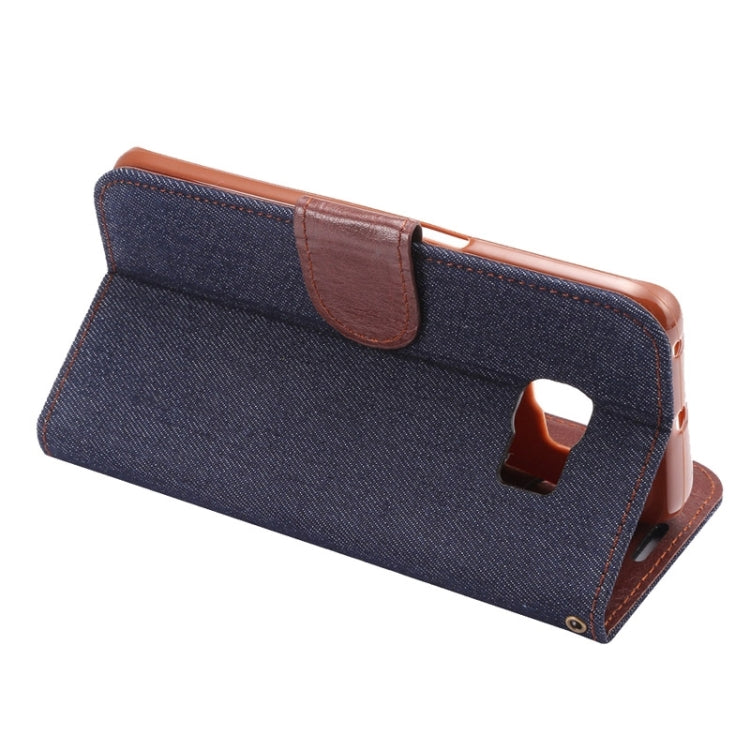 For Galaxy S6 Edge / G9250 Denim Texture TPU Leather Case with Holder & Card Slots & Wallet