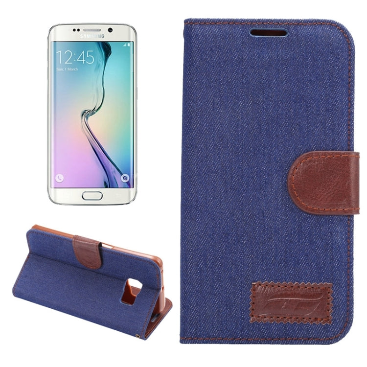 For Galaxy S6 Edge / G9250 Denim Texture TPU Leather Case with Holder & Card Slots & Wallet