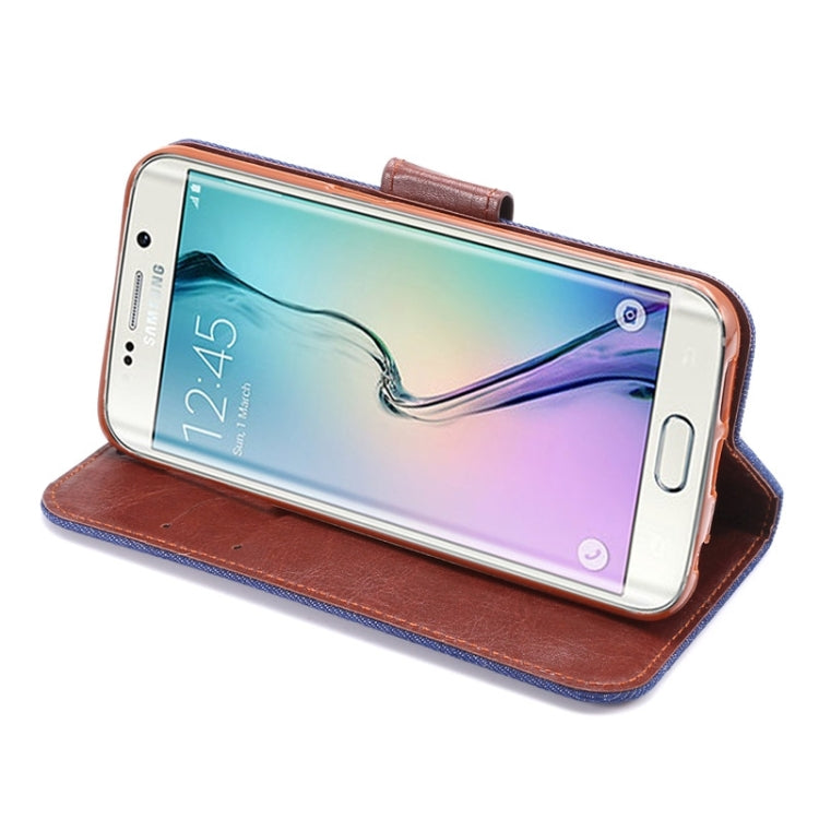 For Galaxy S6 Edge / G9250 Denim Texture TPU Leather Case with Holder & Card Slots & Wallet
