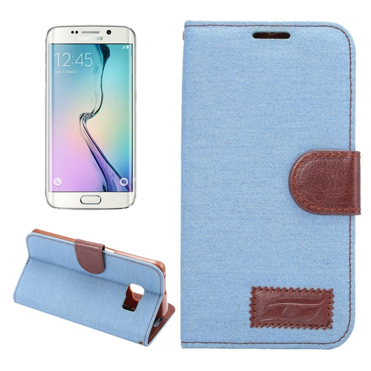 For Galaxy S6 Edge / G9250 Denim Texture TPU Leather Case with Holder & Card Slots & Wallet