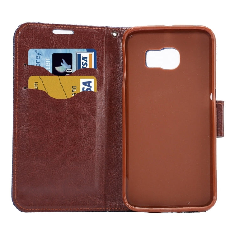 For Galaxy S6 Edge / G9250 Denim Texture TPU Leather Case with Holder & Card Slots & Wallet