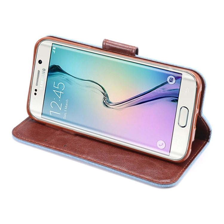For Galaxy S6 Edge / G9250 Denim Texture TPU Leather Case with Holder & Card Slots & Wallet