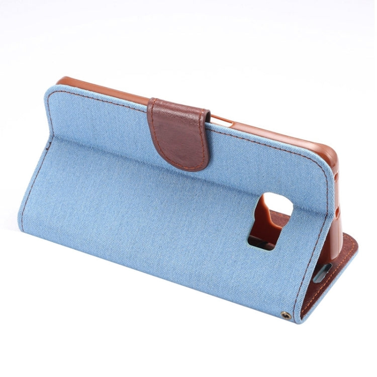 For Galaxy S6 Edge / G9250 Denim Texture TPU Leather Case with Holder & Card Slots & Wallet