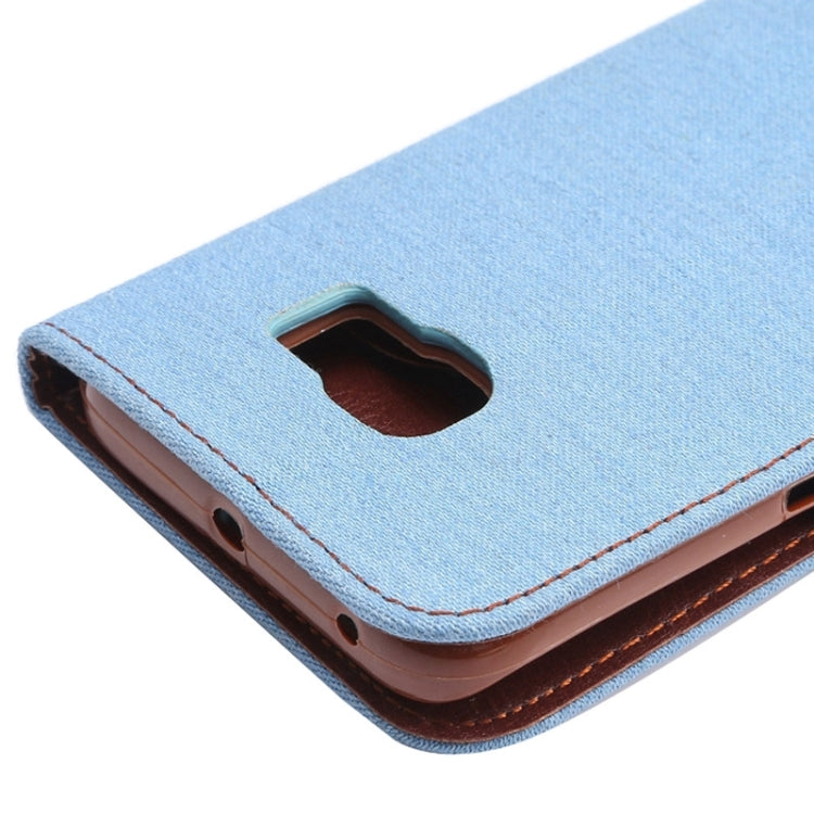 For Galaxy S6 Edge / G9250 Denim Texture TPU Leather Case with Holder & Card Slots & Wallet