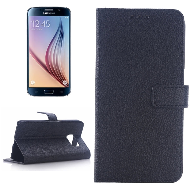 For Galaxy S6 / G920 Litchi Texture Leather Case with Holder & Card Slots