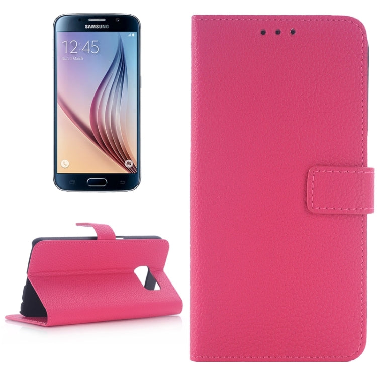 For Galaxy S6 / G920 Litchi Texture Leather Case with Holder & Card Slots