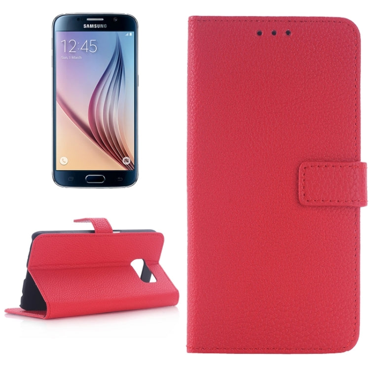 For Galaxy S6 / G920 Litchi Texture Leather Case with Holder & Card Slots