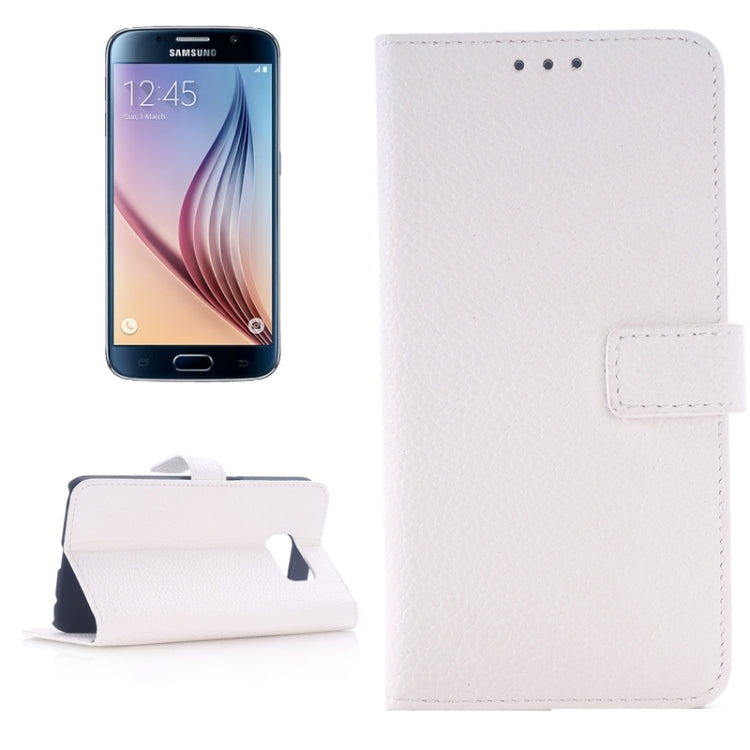 For Galaxy S6 / G920 Litchi Texture Leather Case with Holder & Card Slots