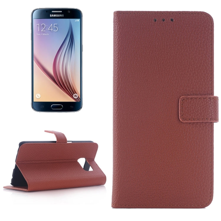 For Galaxy S6 / G920 Litchi Texture Leather Case with Holder & Card Slots