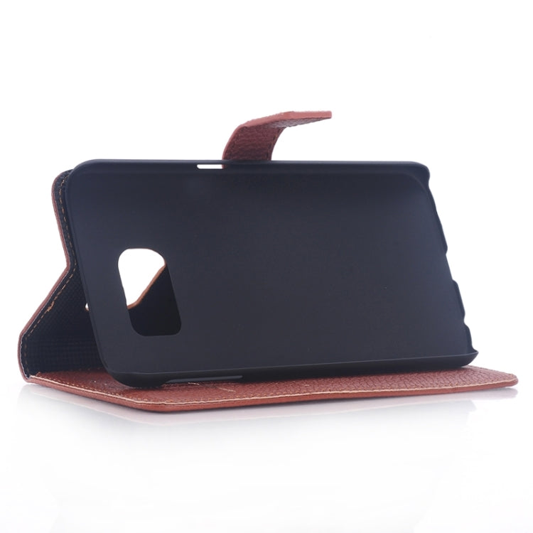 For Galaxy S6 / G920 Litchi Texture Leather Case with Holder & Card Slots