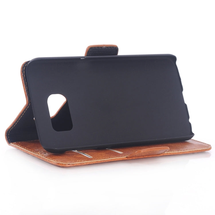 For Galaxy S6 Edge Oil Skin Texture Leather Case with Holder & Card Slots