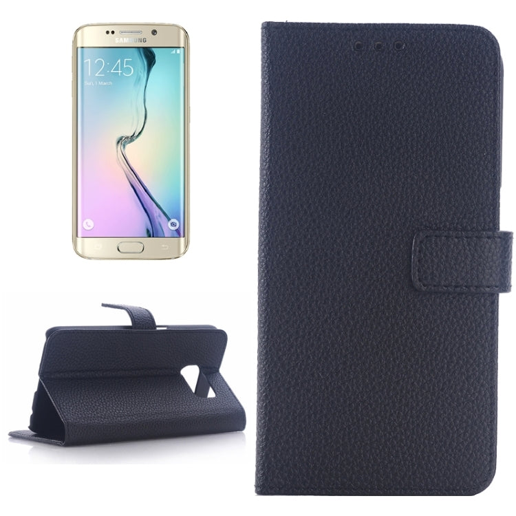 For Galaxy S6 Edge Litchi Texture Leather Case with Holder & Card Slots