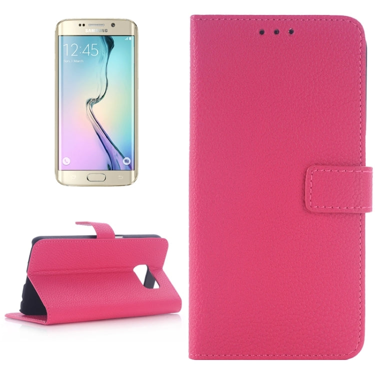 For Galaxy S6 Edge Litchi Texture Leather Case with Holder & Card Slots