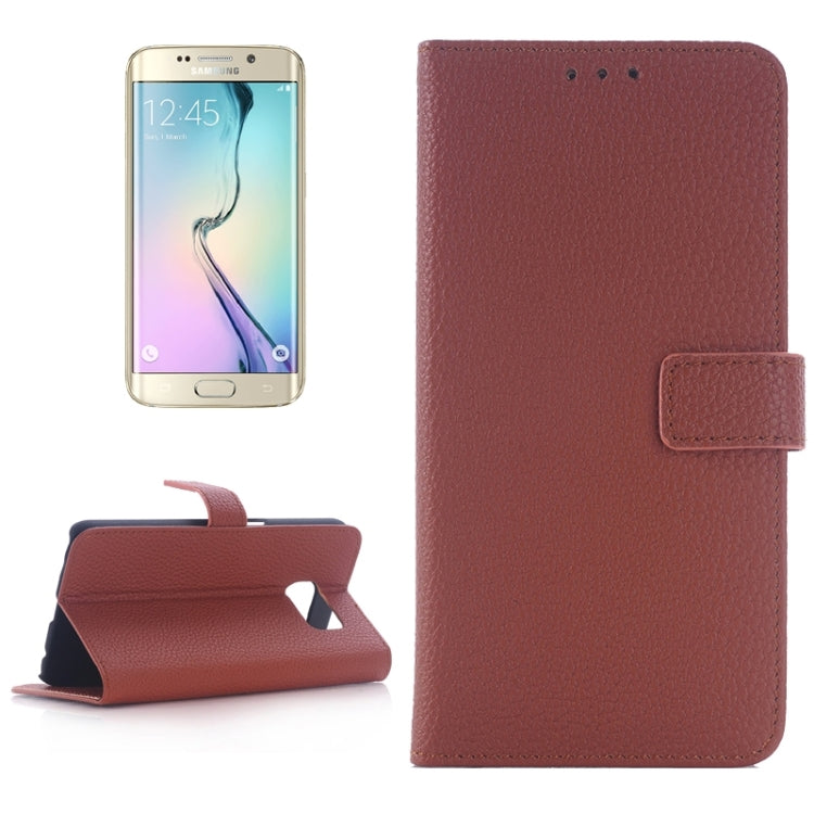 For Galaxy S6 Edge Litchi Texture Leather Case with Holder & Card Slots