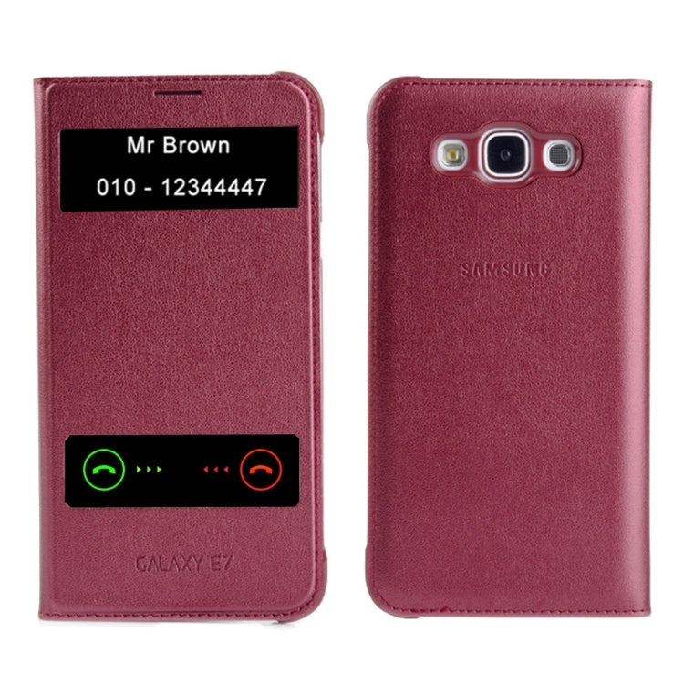 Horizontal Flip Double Window Leather Case for Galaxy E7 / E7000