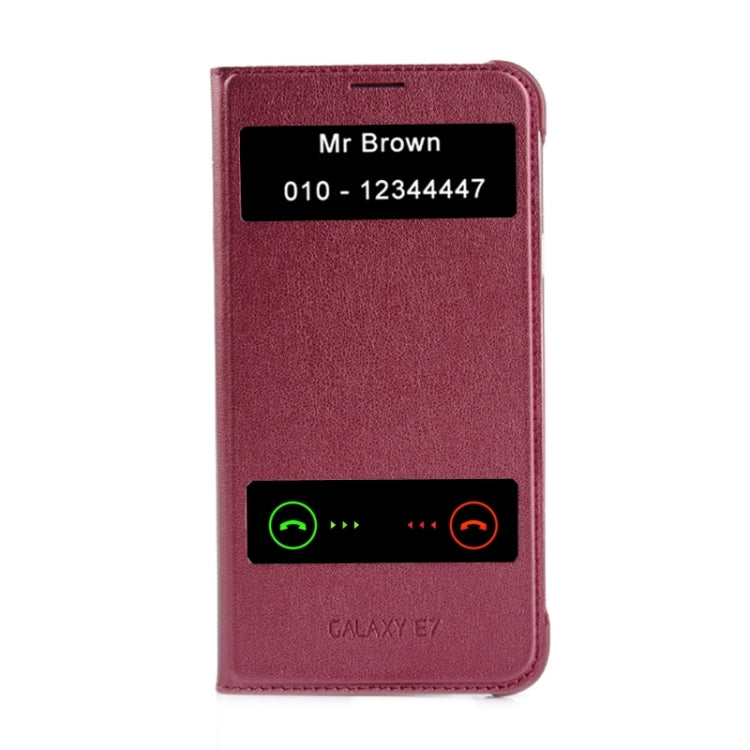 Horizontal Flip Double Window Leather Case for Galaxy E7 / E7000