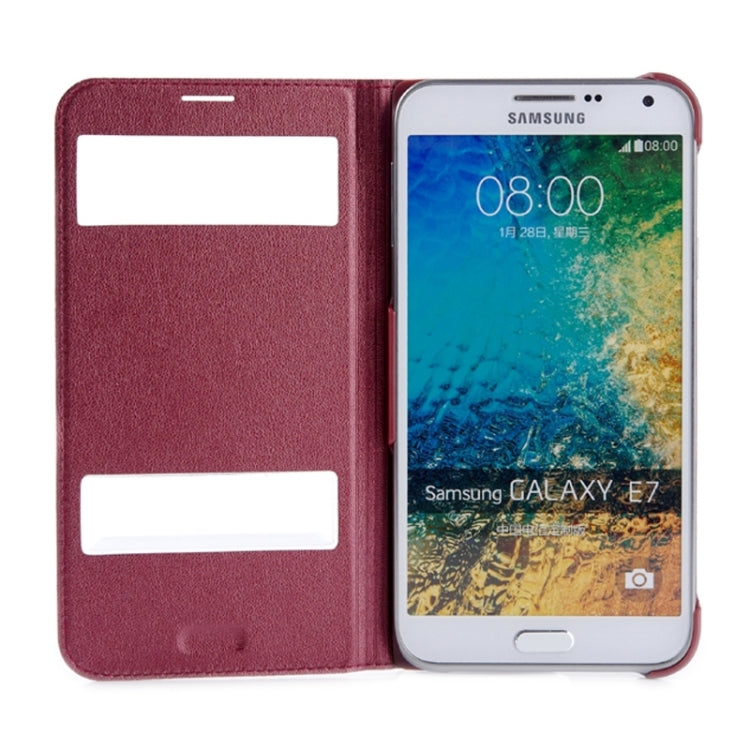 Horizontal Flip Double Window Leather Case for Galaxy E7 / E7000