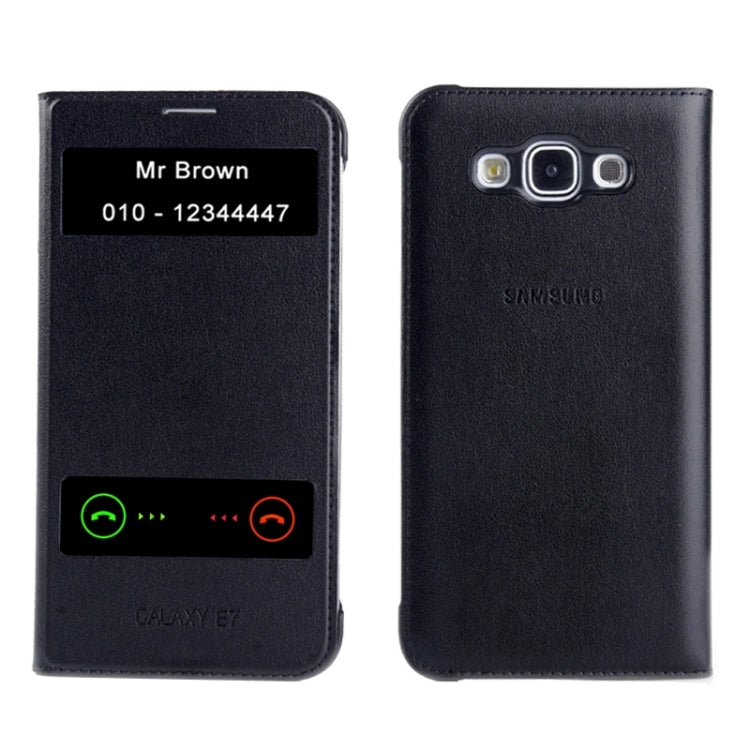 Horizontal Flip Double Window Leather Case for Galaxy E7 / E7000