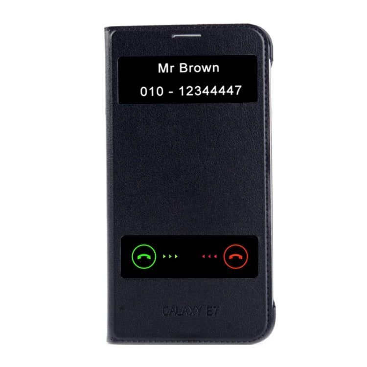 Horizontal Flip Double Window Leather Case for Galaxy E7 / E7000