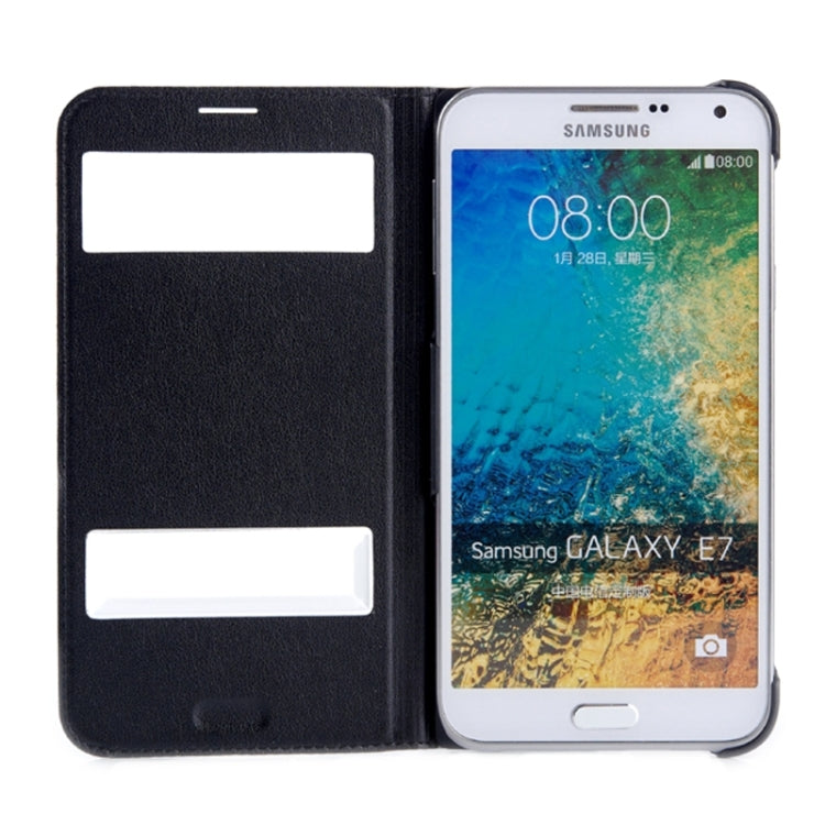 Horizontal Flip Double Window Leather Case for Galaxy E7 / E7000
