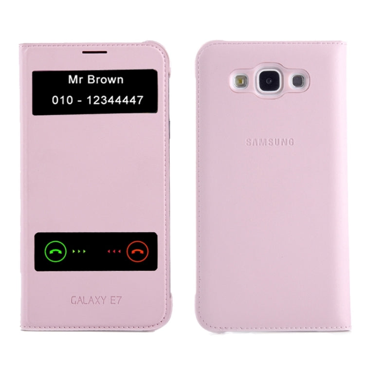 Horizontal Flip Double Window Leather Case for Galaxy E7 / E7000