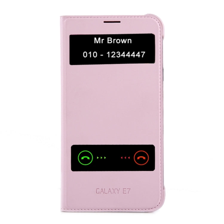 Horizontal Flip Double Window Leather Case for Galaxy E7 / E7000