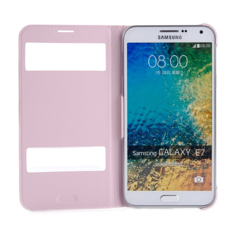 Horizontal Flip Double Window Leather Case for Galaxy E7 / E7000