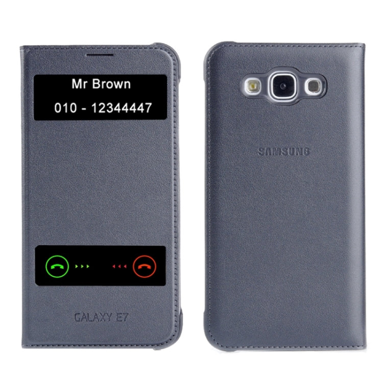 Horizontal Flip Double Window Leather Case for Galaxy E7 / E7000