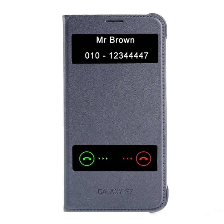 Horizontal Flip Double Window Leather Case for Galaxy E7 / E7000