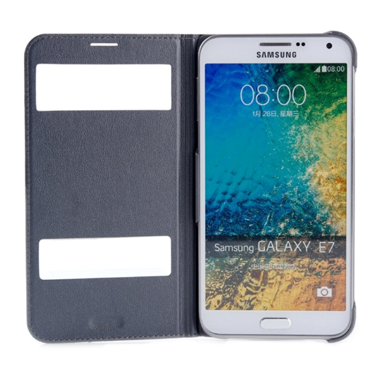 Horizontal Flip Double Window Leather Case for Galaxy E7 / E7000