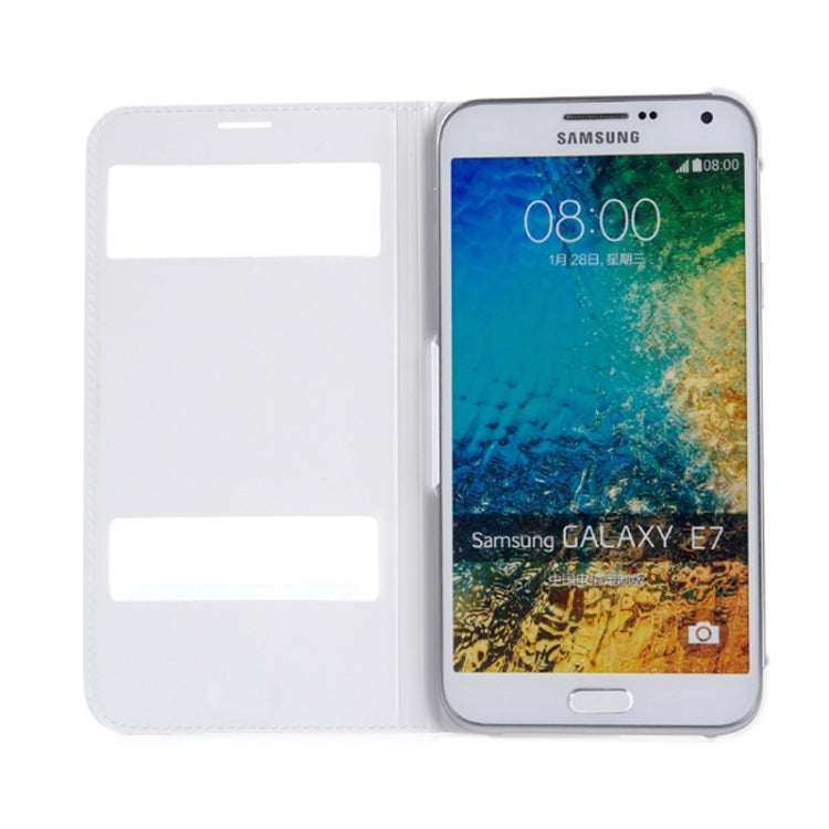 Horizontal Flip Double Window Leather Case for Galaxy E7 / E7000