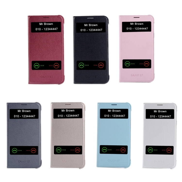 Horizontal Flip Double Window Leather Case for Galaxy E7 / E7000