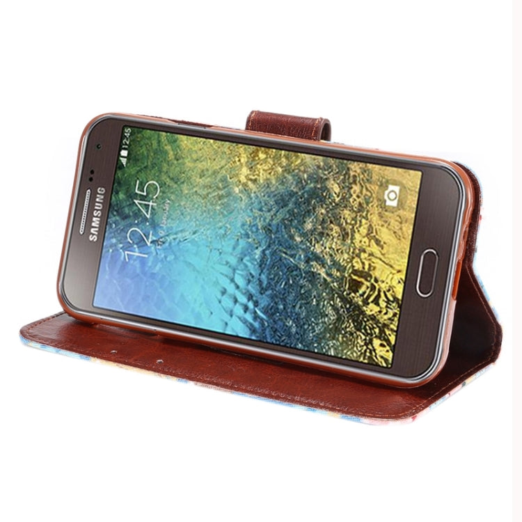 Flower Cloth Leather Case with Holder and Card Slots for Galaxy E5