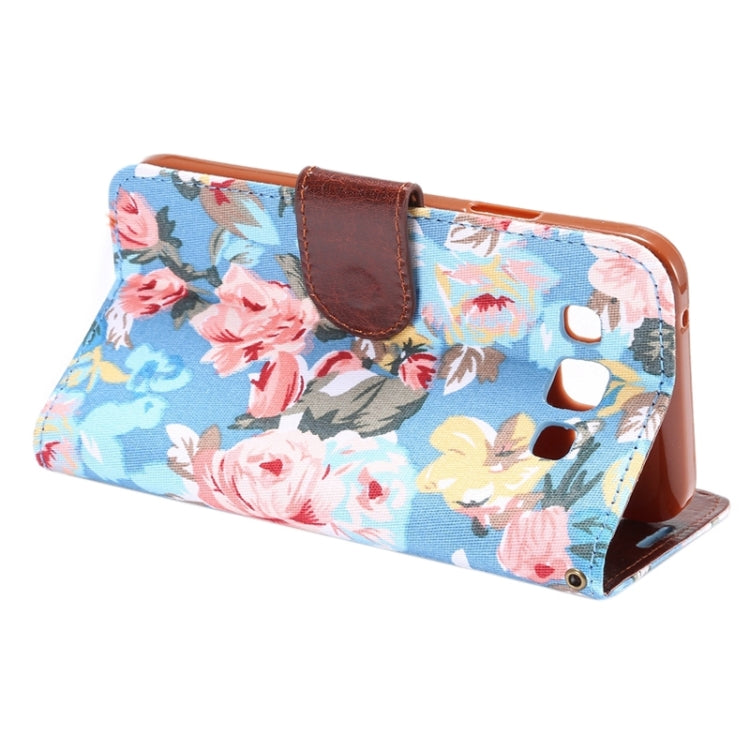 Flower Cloth Leather Case with Holder and Card Slots for Galaxy E5