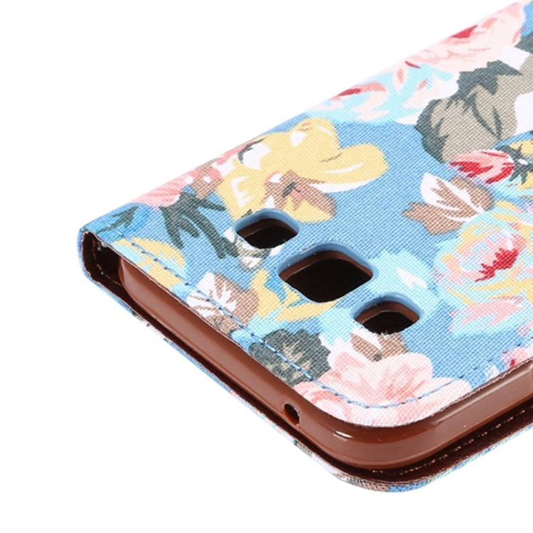 Flower Cloth Leather Case with Holder and Card Slots for Galaxy E5